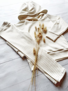 Striped Rib Knit Hoodie - Beige